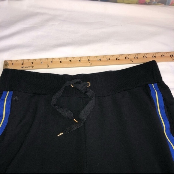 Lauren Ralph Lauren Black Track Style Pants Viscose Blend Size L Striped Sides - Picture 7 of 8